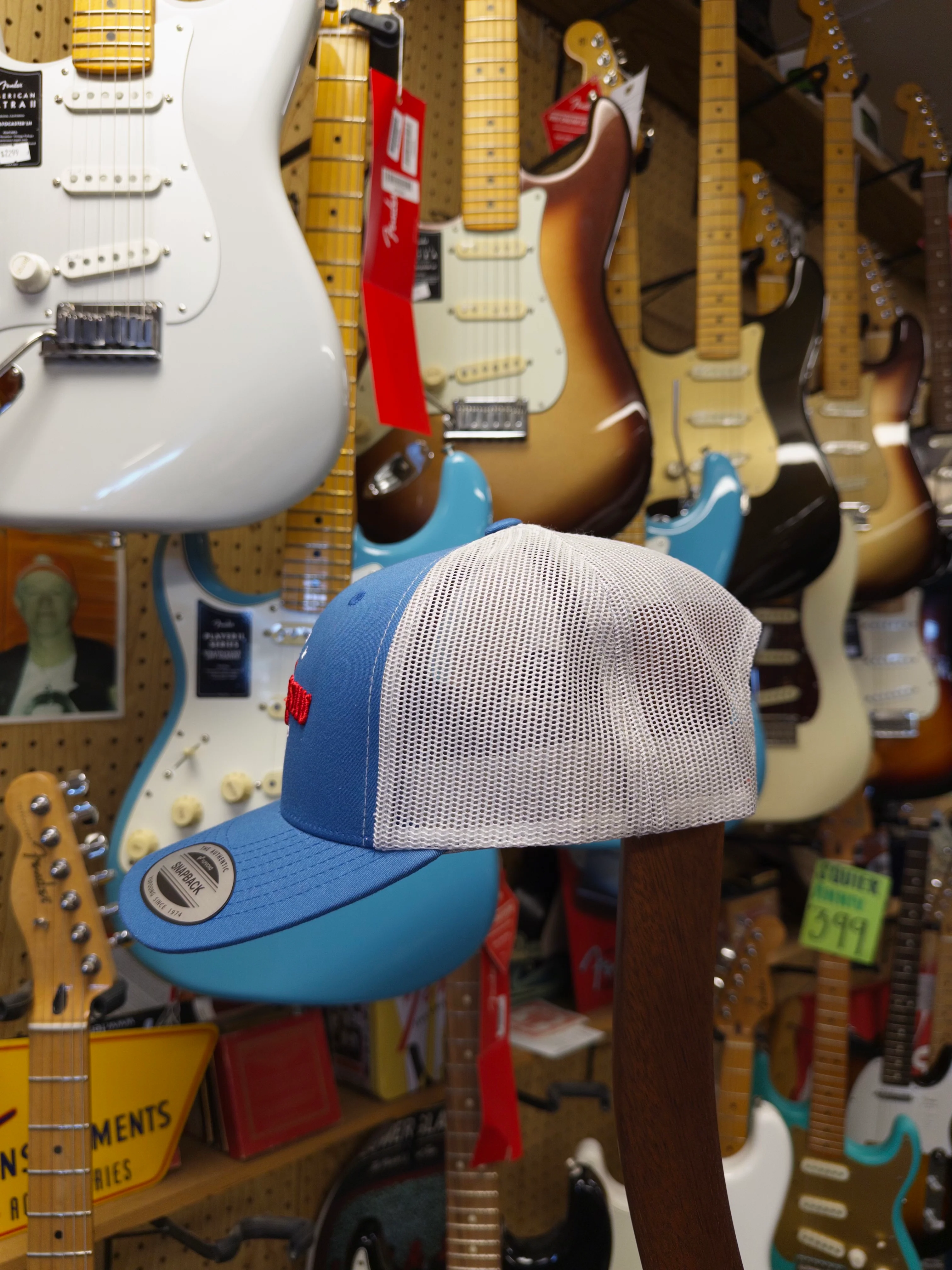 Southpaw Lefty Guitars Snapback Hat - Light Blue YUPOONG Hat - Image 2